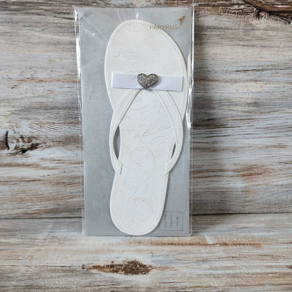 Papyrus Wedding Shower Card White Flip Flop Rhinestone Heart Bride To Be